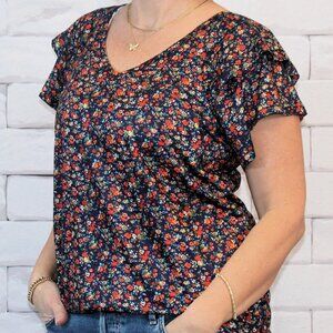 Navy Floral Top